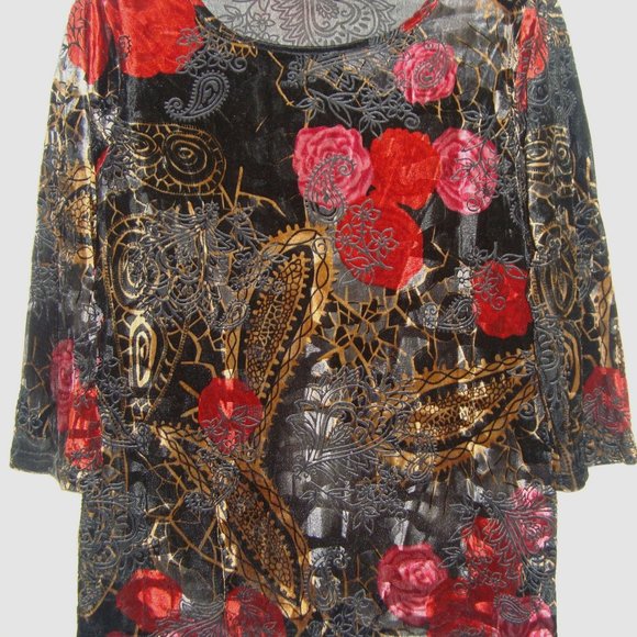 Isabel Hayley Velvet Burnout Floral Paisley 3/4 Sleeve Stretch Knit Top Size PM - Picture 6 of 6
